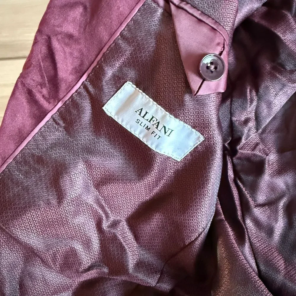 Alfani Slim Fit Velvet Sport Coat Blazer Burgundy 38S NWT
